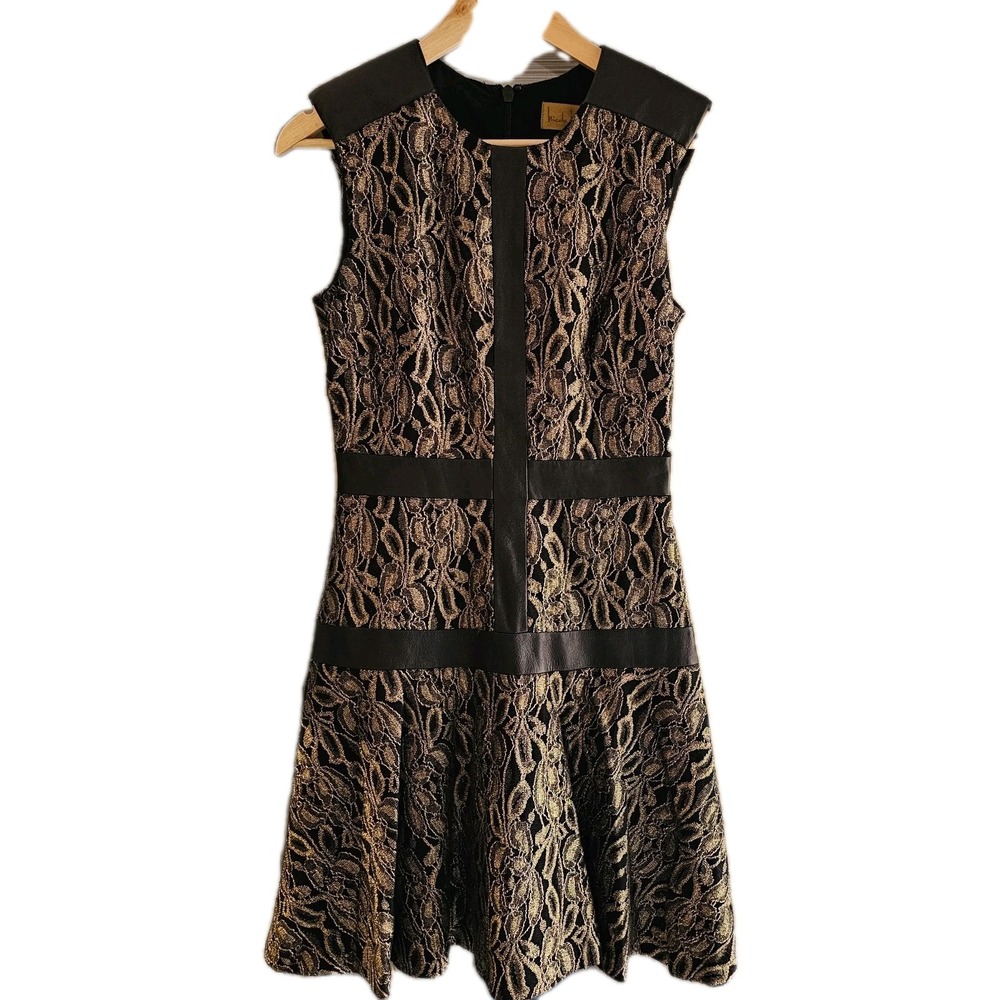 Nicole Miller Fit Flare Lace Leather Cocktail Dress‎ Luxury Whimsigoth Fairy  4